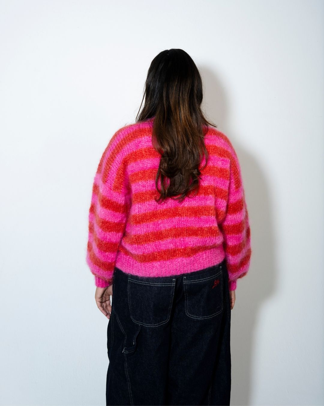 Mohair Jersey Single Knit Cerise and Tomato Stripes