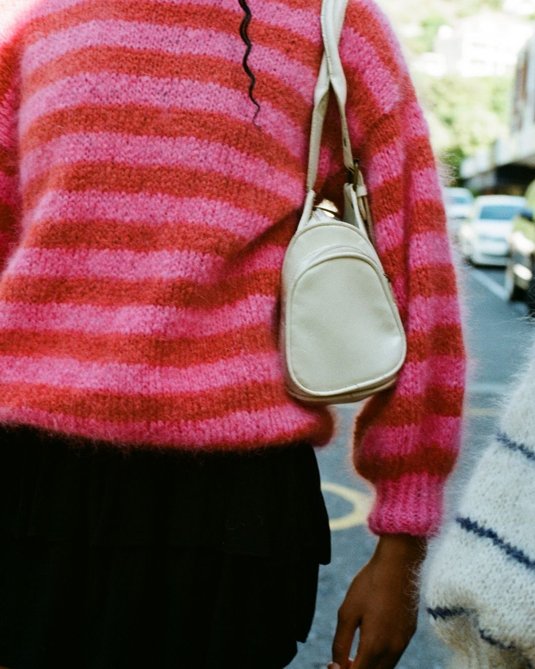 Mohair Jersey Single Knit Cerise and Tomato Stripes