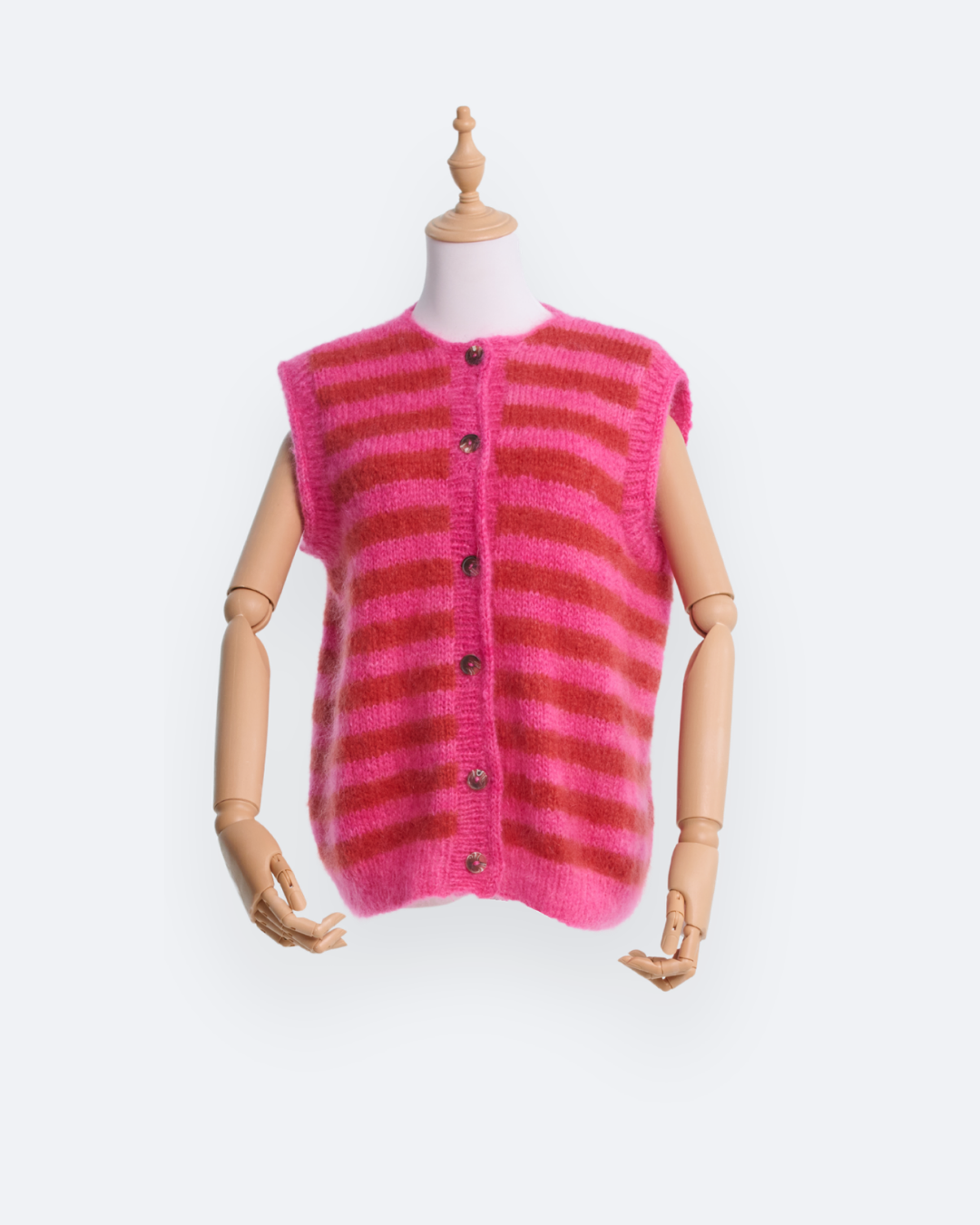 Mohair Vest | Cerise and Tomato Stripes