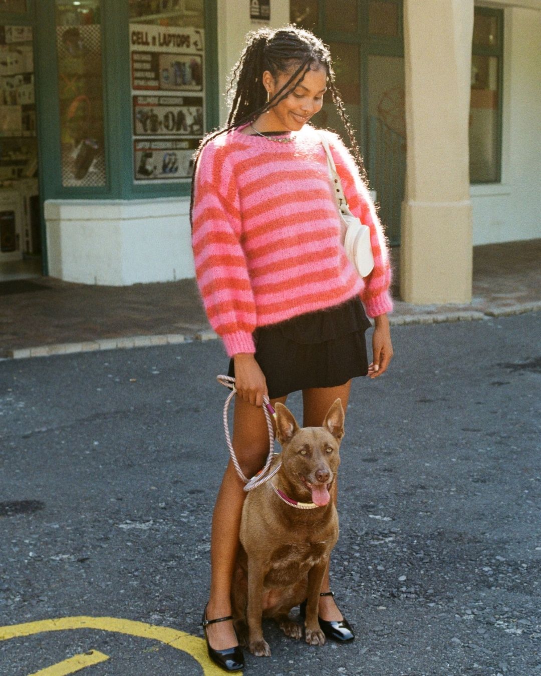 Mohair Jersey Single  Knit  Cerise and Tomato Stripes