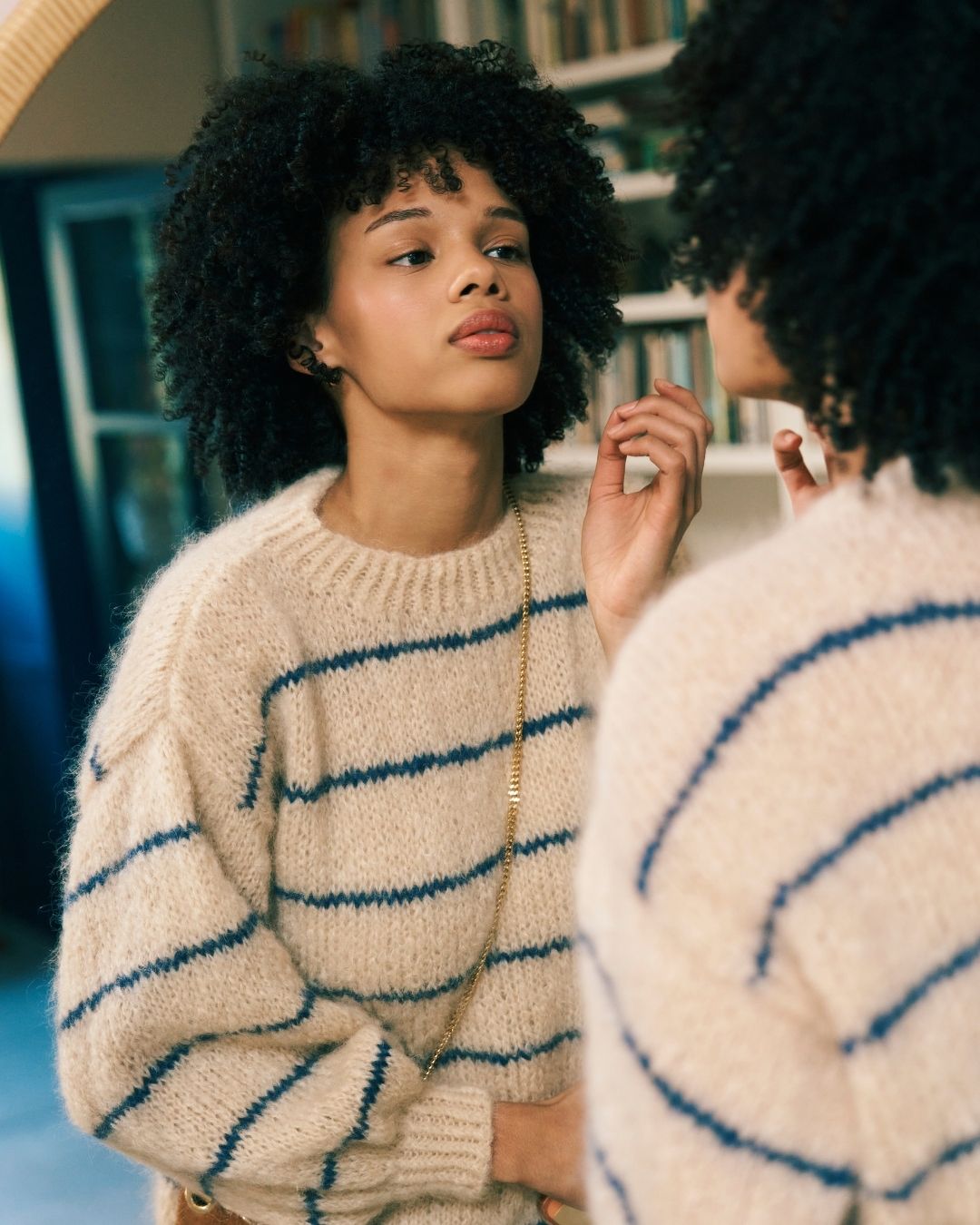 Mohair Jersey Single Knit | Linen with Navy Stripe