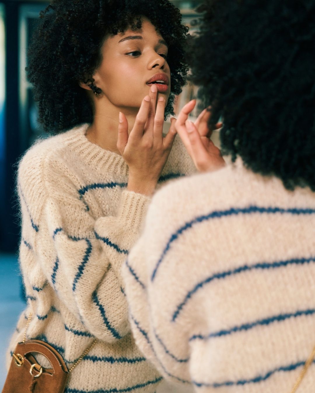 Mohair Jersey Single Knit | Linen with Navy Stripe