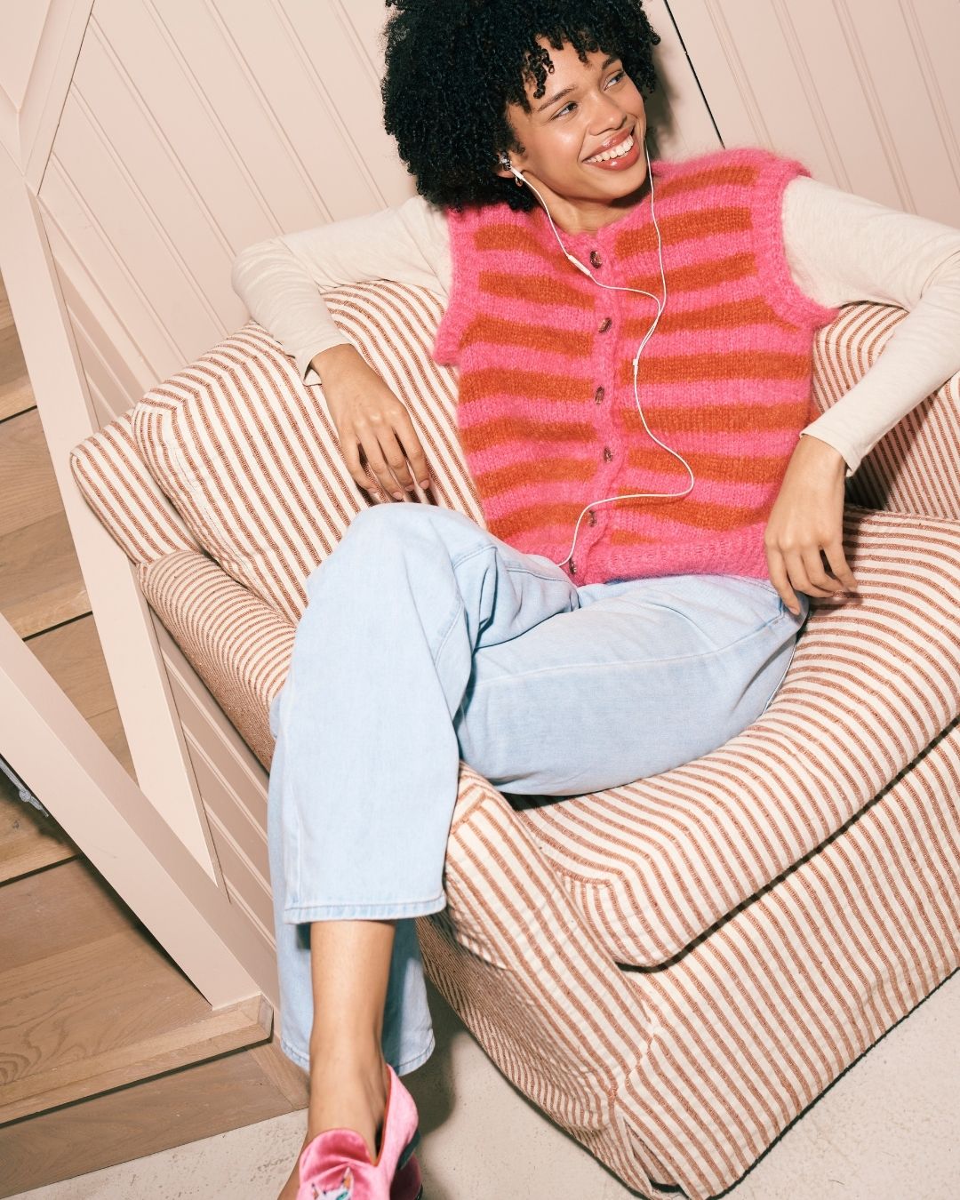 Mohair Vest | Cerise and Tomato Stripes