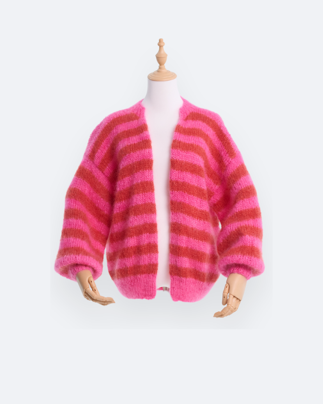 Mohair Cardigan Single Knit | Cerise and Tomato Stripes