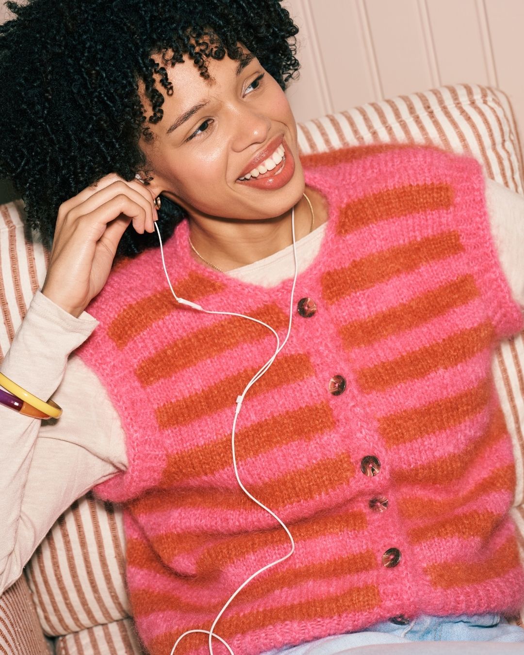 Mohair Vest | Cerise and Tomato Stripes