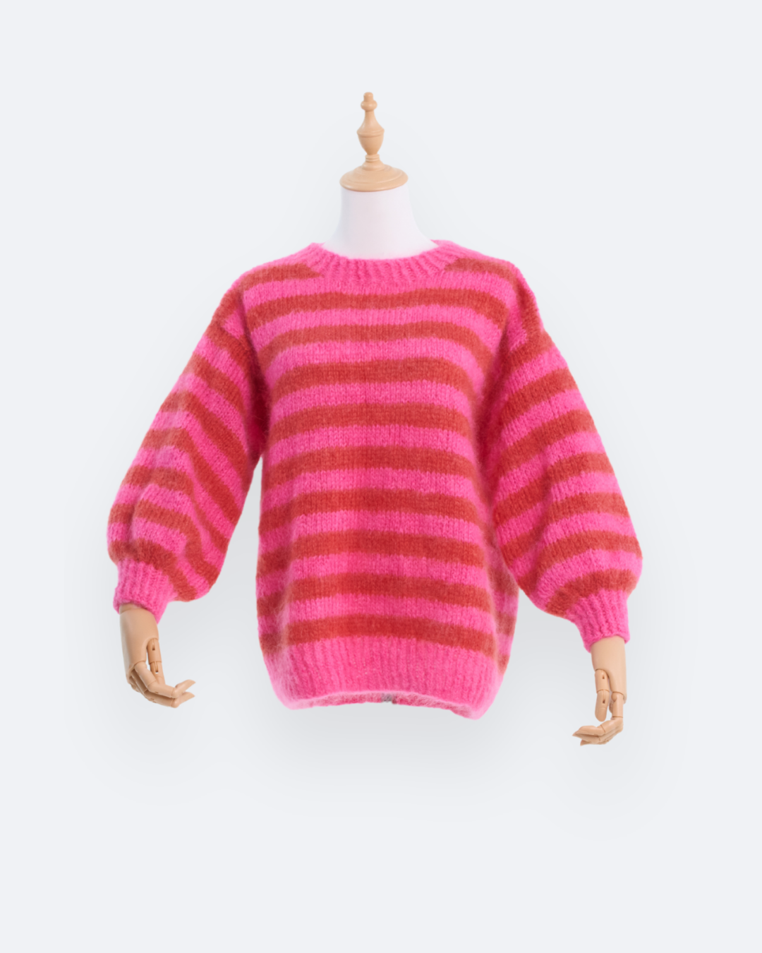 Mohair Jersey Single  Knit  Cerise and Tomato Stripes